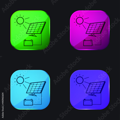 Battery Charging With Solar Panel four color glass button icon