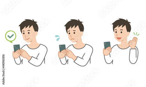 スマホを操作する男性のベクターイラスト素材1