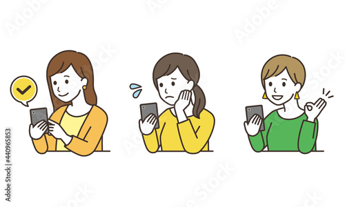 スマホを操作する女性のベクターイラスト素材2
