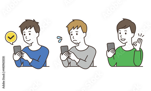 スマホを操作する男性のベクターイラスト素材2