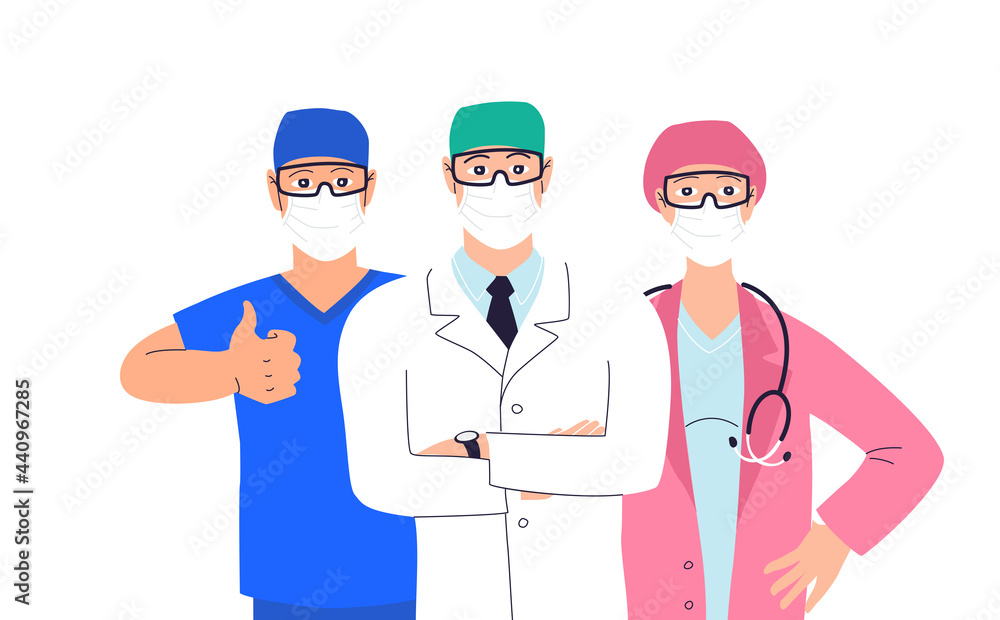 Healthcare professionals. Group doctors nurses. Medical team workers. Hospital heroes