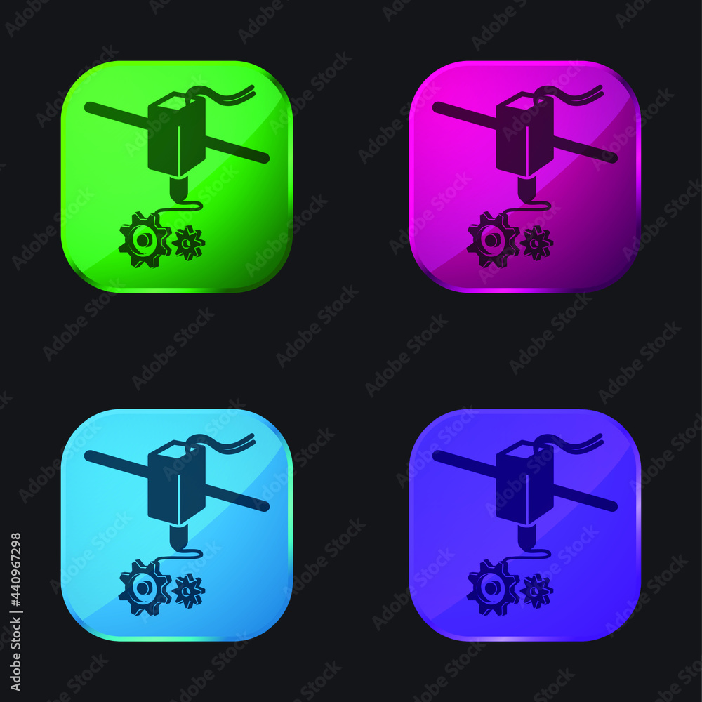 3d Printer Configuration Interface Symbol four color glass button icon 3d Printer Configuration Interface Symbol four color glass button icon