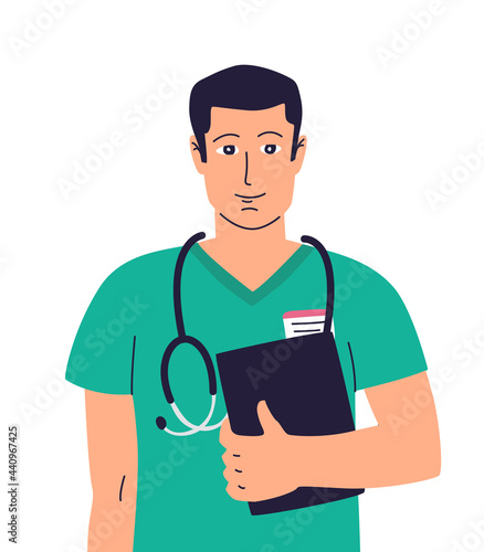 Portrait of young male doctor, healthcare and medical concept.