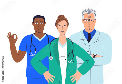 Healthcare professionals. Group doctors nurses. Medical team workers. Hospital heroes