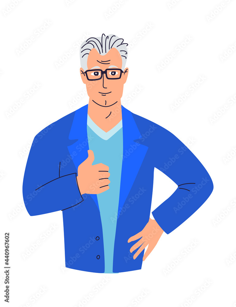 Portrait senior male doctor thumbs up healthcare medical concept