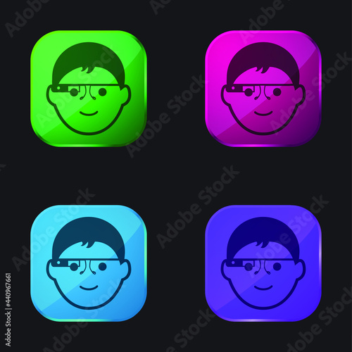 Boy Face With Google Glasses four color glass button icon