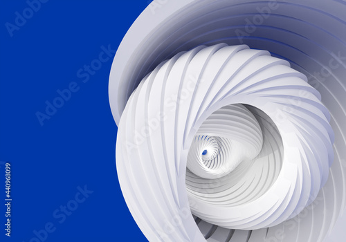 Fototapeta Naklejka Na Ścianę i Meble -  Abstract background with white spiral. Abstract spiral on a blue background. Spiral stretching into distance. White-blue texture. Abstract pattern. Three-dimensional background. 3d rendering