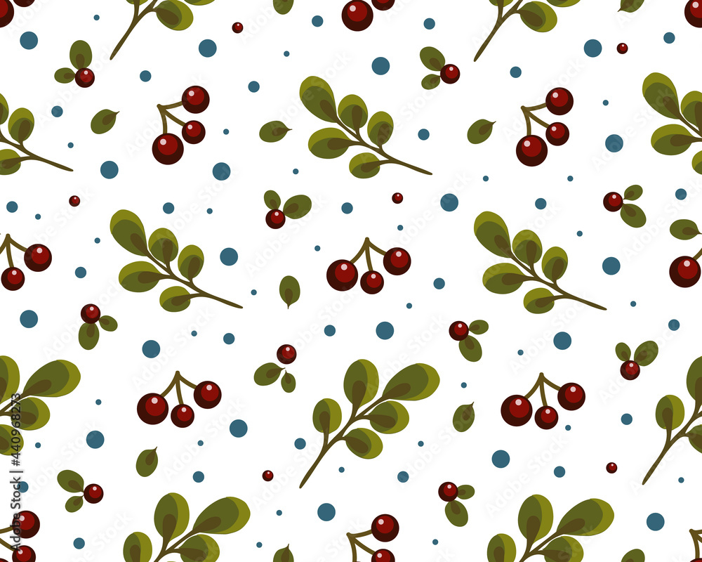 seamless pattern with red berries and leaves, branches, autumn background with botanical elements, stylized vector graphics seamless pattern with red berries and leaves, branches, autumn background with botanical elements, stylized vector graphics