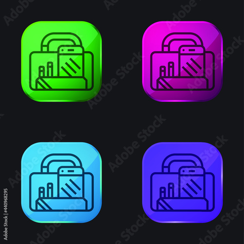 Briefcase four color glass button icon
