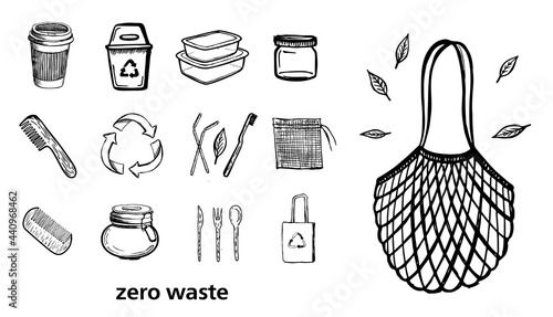 Zero Waste hand drawn illustration. Vector icons set.	
