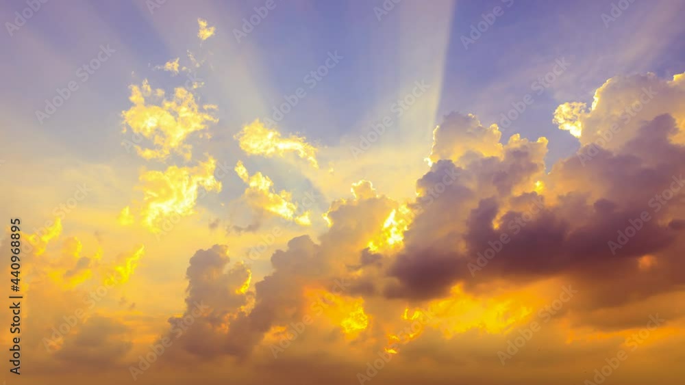 Strangely shaped clouds and sunlight natural landscape at sunset.Colorful sky cloud natural background.4K Time lapse.