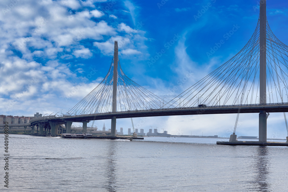 Cable-stayed bridge over the Petrovsky fairway in St. Petersburg