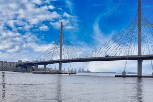 Cable-stayed bridge over the Petrovsky fairway in St. Petersburg © vizland