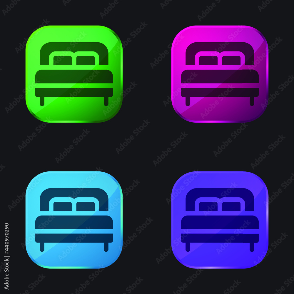 Bed four color glass button icon Bed four color glass button icon