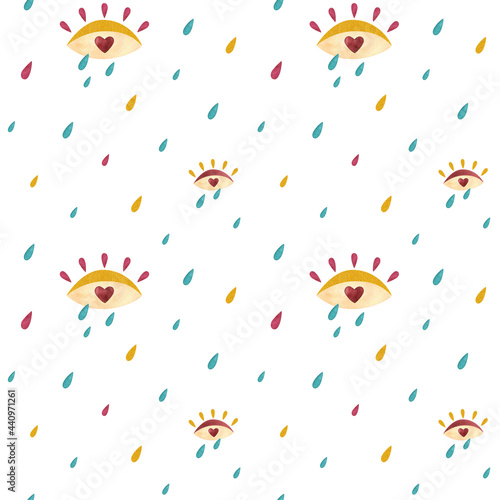 watercolor seamless rain pattern with eyes