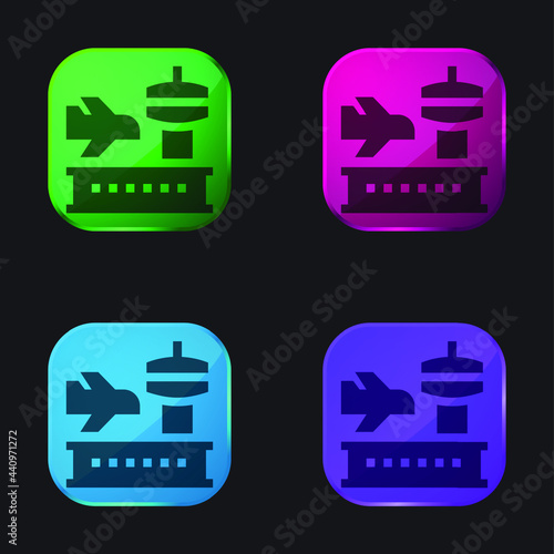 Airport four color glass button icon