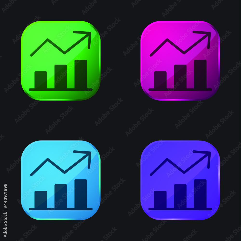 Analytics four color glass button icon Analytics four color glass button icon