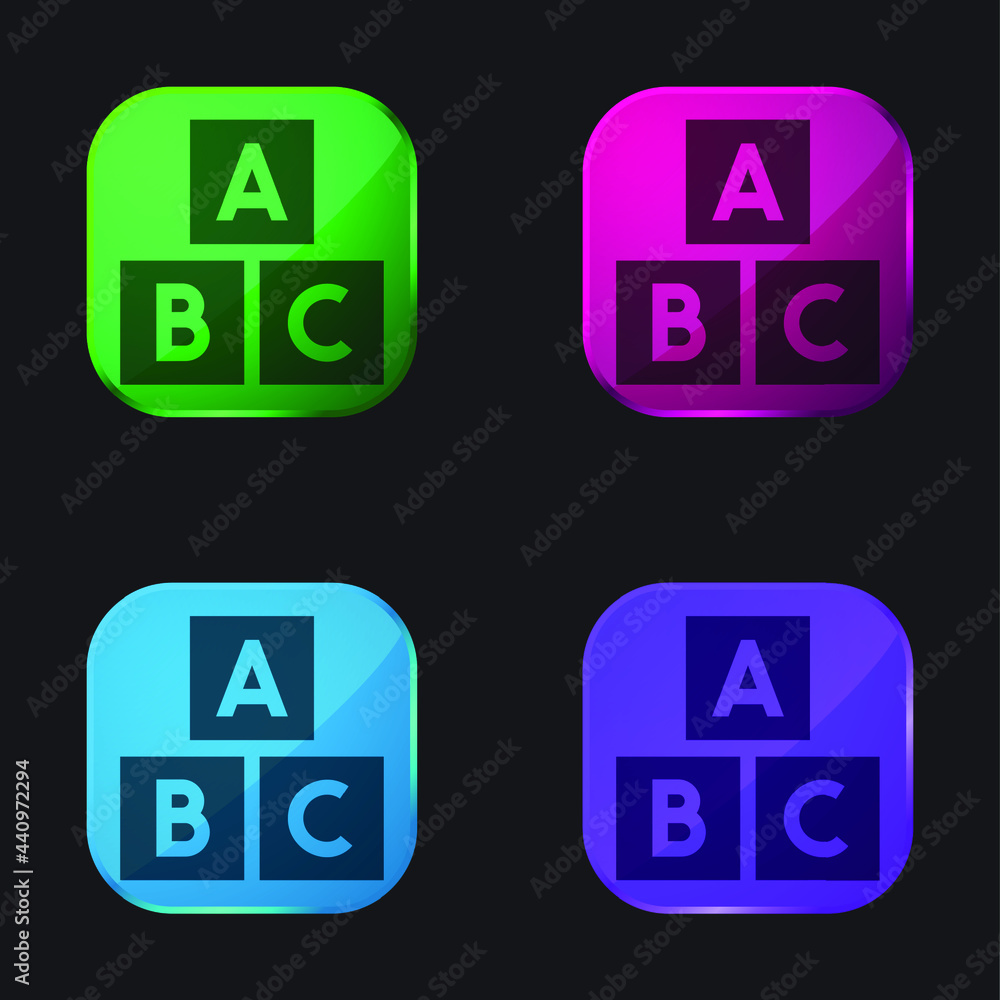 Abc Block four color glass button icon Abc Block four color glass button icon