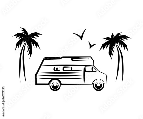 Wallpaper Mural Mobile home on a background of palm trees. Symbol. Vector illustration. Torontodigital.ca