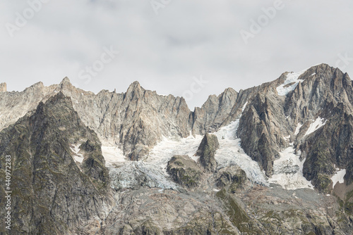 Close-up of a glacier in alps, Aosta Valley, Italy, named "Plampincieux glacier". The glacier has retreated significantly due to global warming.