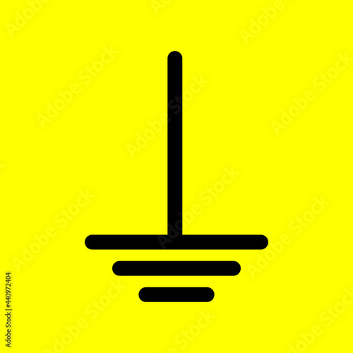 Ground icon, sign. Electrical symbol isolated on yellow background. ESD, EPA. Common ground point. Electrostatic protected area. Vector Illustration. EPS10.