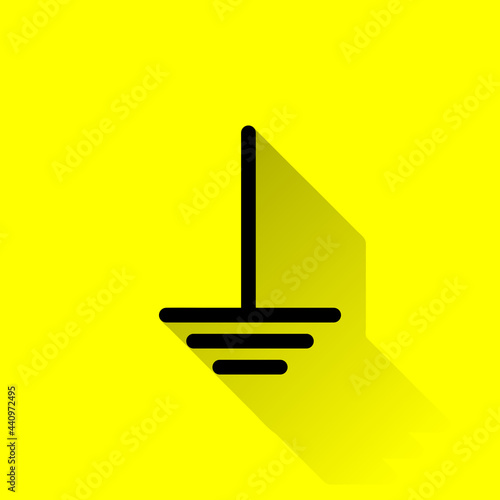 Ground icon, sign. Electrical symbol isolated on yellow background. ESD, EPA. Common ground point. Electrostatic protected area. Vector Illustration. EPS10.