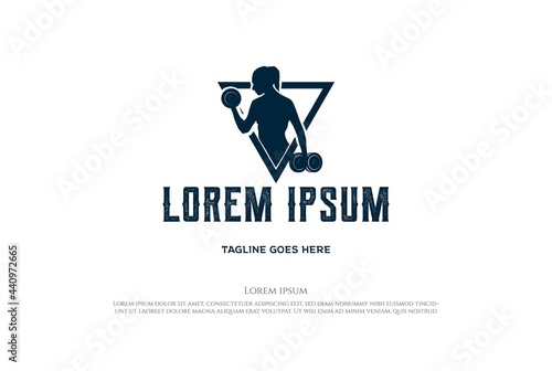 Woman Girl Lady Female Silhouette with Dumbbell for Fitness Gym Sport Club Logo Design Vector