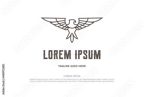 Strong Eagle Hawk Falcon Bird Monogram Line Outline Logo Design Vector