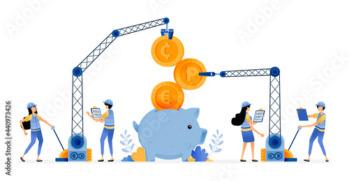 Vector Design of improvement of banking financial infrastructure to make customers easier to save and collect funds. illustration Can be for websites, posters, banners, mobile apps, web, social media