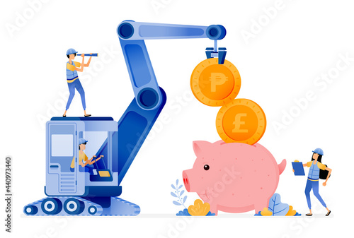 Vector Design of financial infrastructure in support banking performance and encourage people to save in banks. illustration Can be for websites, posters, banners, mobile apps, web, social media, ads