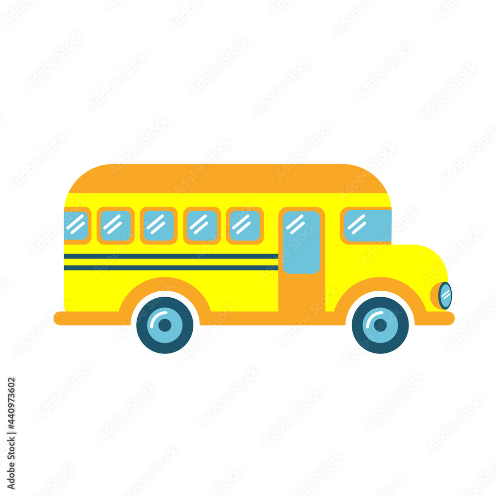 Yellow school bus on a white background. Vector stock illustration. 