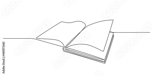 Continuous one line drawing Opened book with pages. Education library concept and back to school theme in simple linear style. Vector illustration