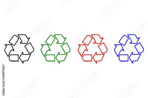 Recycling icons. Black circle arrows environmental labels. Bio garbage, biodegradable waste and reuse trash, ecology pictograms isolated vector set