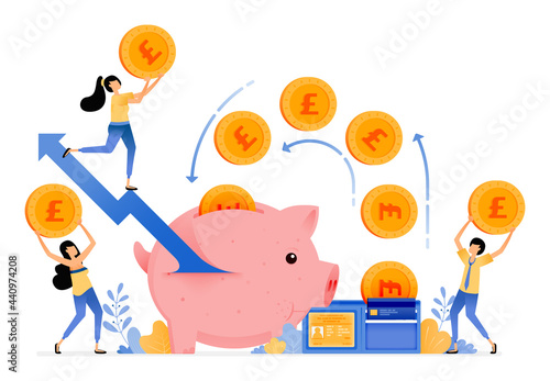 Vector Design of changes in spending and saving patterns increase number of investment transactions and time savings. illustration Can be for websites, posters, banners, mobile apps, web, social media