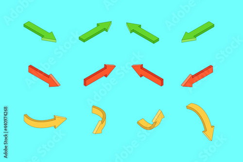 set of isometric arrows, different colors and shapes