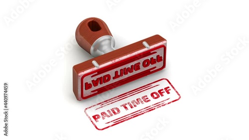 Paid time off. The stamp and an imprint. The stamp leaves a red imprint PAID TIME OFF on a white surface. Footage video