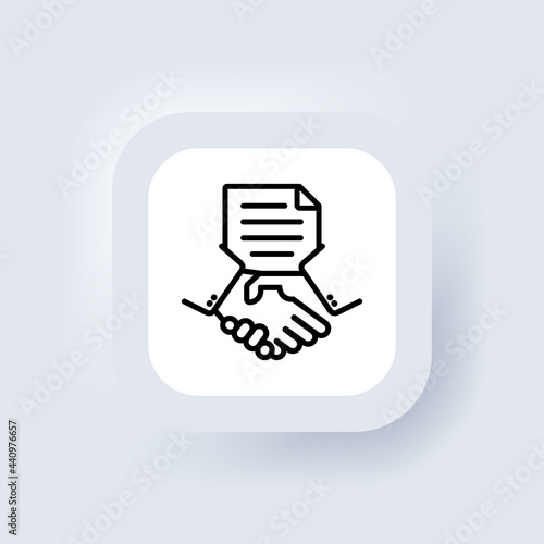 Business agreement. Vector, icon. Contract. Deal icons. Handshake. Partnership concept. Neumorphic UI UX white user interface web button. Neumorphism. Vector illustration