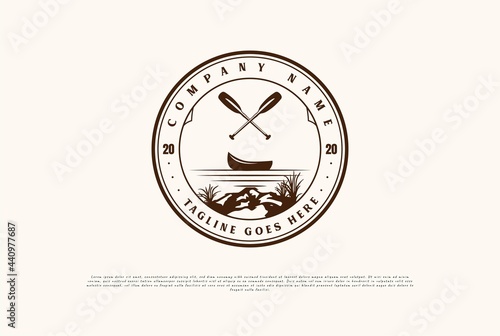 Vintage Kayak Canoe Rafting Boat Badge Emblem for Sport Club Logo Design Vector