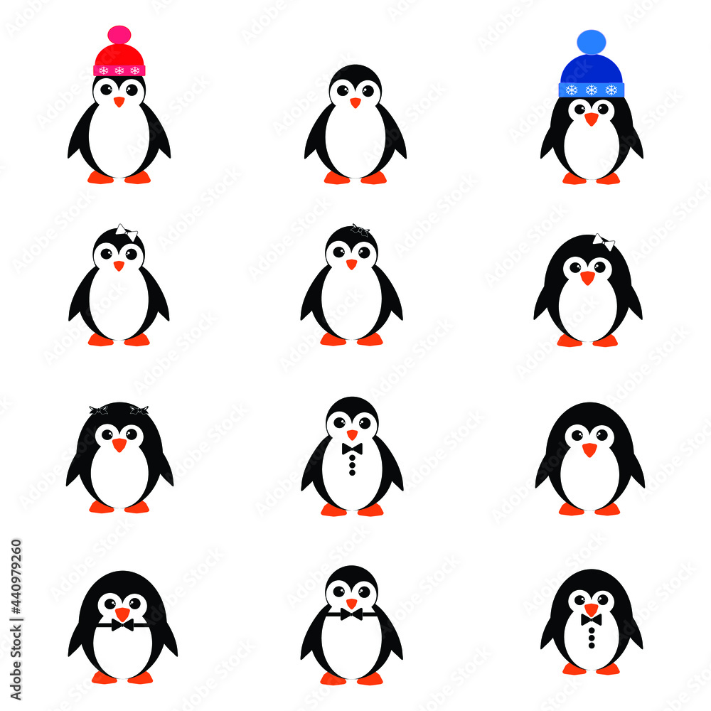 Penguin icons set flat design illustration Penguin icons set flat design illustration