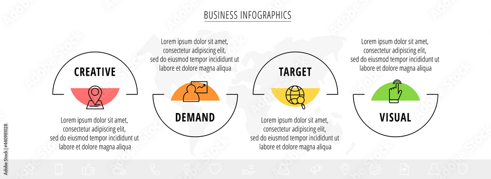 Business vector infographics with four line labels. Timeline visualization with 2 steps for diagram, flowchart, banner, presentations, web, content, levels, chart, graphic