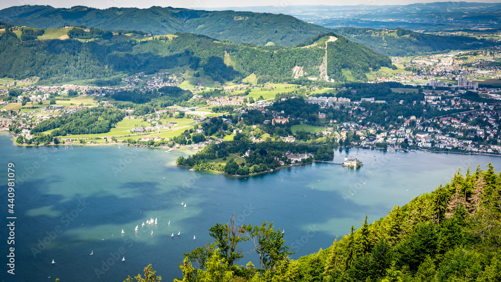 Aerial view of Traunsee and Gmunden, Austria