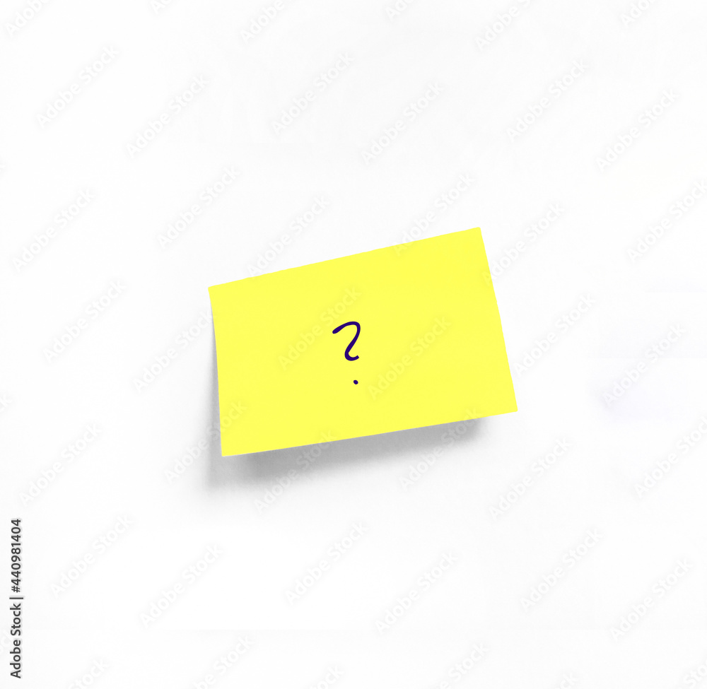 Isolated Yellow sticker with Question mark on white Whatman paper
