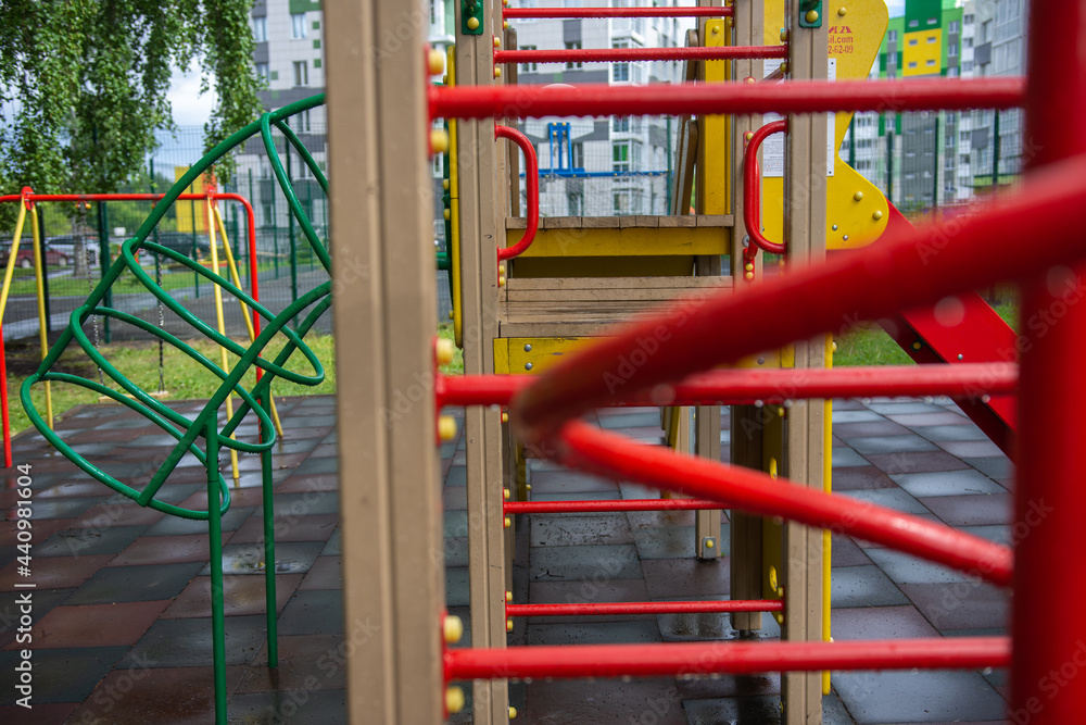 playground for children in summer on a cloudy day just after the rain playground for children in summer on a cloudy day just after the rain