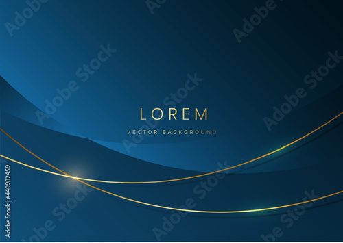 Abstract blue luxury background with gold lines curve. Luxury style.