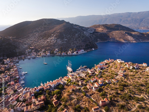 Aerial view of the Greek island of Kastellorizo in the Dodecanese photo