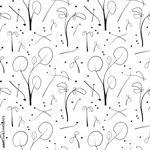 Microgreen sketch vector illustration. Green for home gardening. Seamless pattern with arugula and cress sprouts background