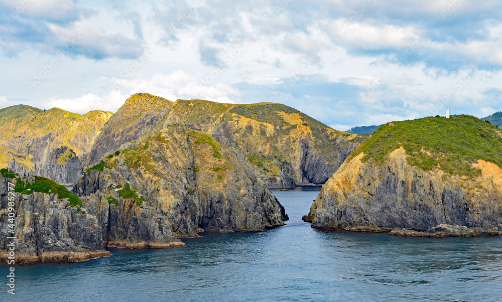 Fototapeta premium Fährüberfahrt Neuseelands Nord- und Südinsel eine der schönsten der Welt, atemberaubende Schönheit der Cook Strait, panorama