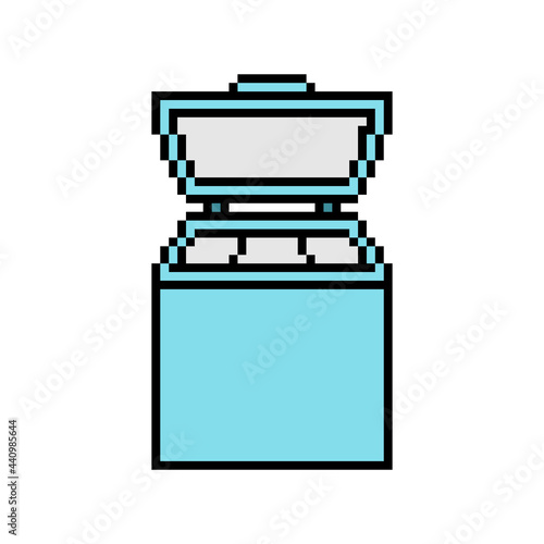2d 8 bit pixel art chest freezer icon isolated on white background. Domestic appliance symbol. Vintage retro 80s, 90s computer, video game, slot machine graphics. Kitchen object.