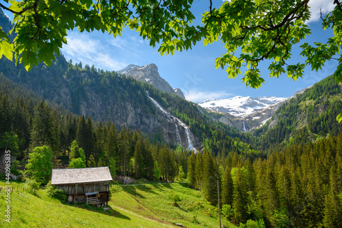 idyllic waterfalls in Lauenenvalley, Bernese Alps, Switzerland