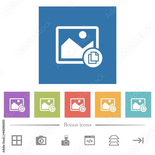 Copy image flat white icons in square backgrounds